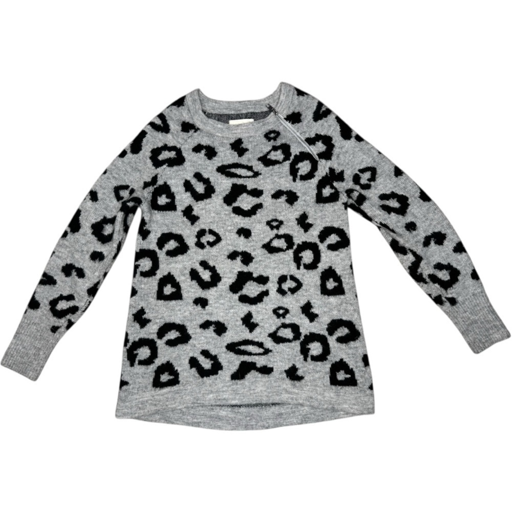 Abercrombie & Fitch gray black leopard crewneck sweater zipper accent Size Small - Picture 3 of 7